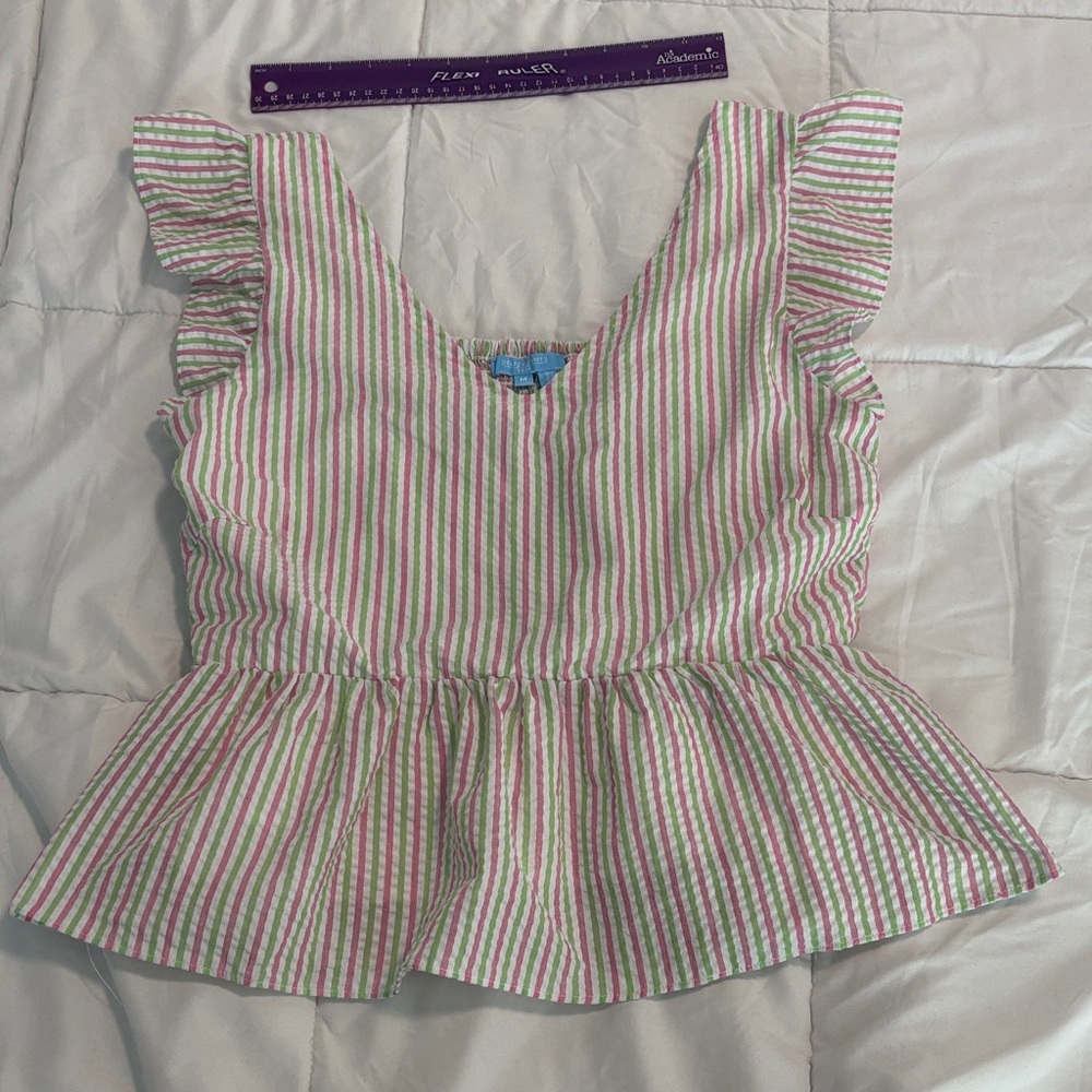 Draper James Pink and Green Striped Blouse